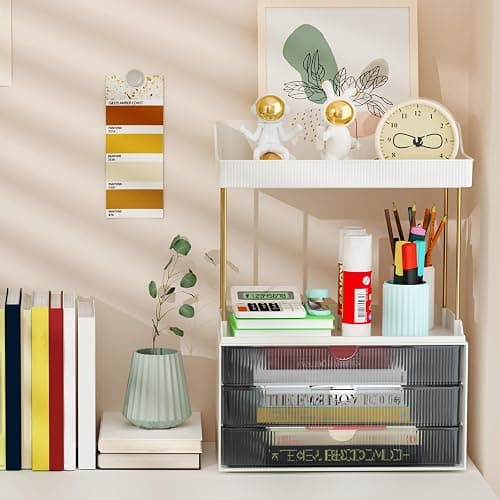 3 Drawers Bathroom Counter Organizer, 5 Tier Makeup Organizer, Versatile Perfume Organizer, Ideal for Bathroom Storage, Vanity, Large Skincare, Perfume, Present, Grey thumbnail 7