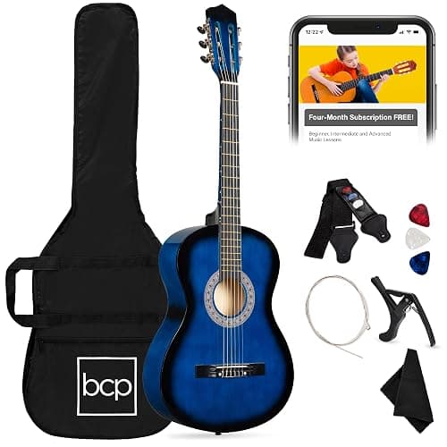 Best Choice Products 38in Beginner All Wood Acoustic Guitar Starter Kit w/Gig Bag, 6 Picks, Nylon Strings, Strap w/Pick Holder - Blue thumbnail 2