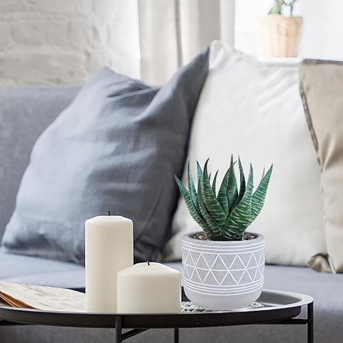 Winlyn Set of 3 Mini Faux Succulent Potted Plants Artificial Aloe Hops String of Pearls Fake Succulents in Gray Geometric Concrete Pots for Home Office Table Shelf Kitchen Living Room Boho Décor thumbnail 4