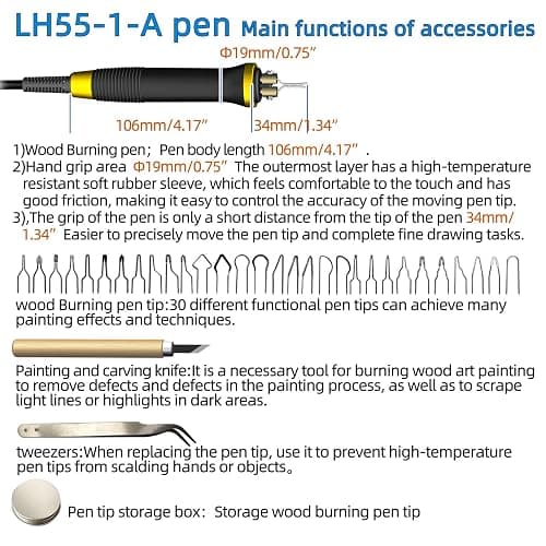 FIRElood LH20 Wood Burning Kit,Wood Burning Tool, Adjustable Temperature Wood Burner Kit,professional wood burning kit for Adults Beginners Craft,pyrography pen Comes With 30Pyrography Wire Tips thumbnail 3