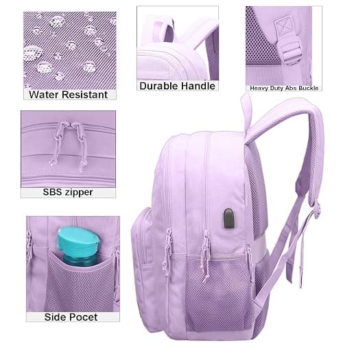 KEOFID Classic Travel backpack for Men and Women, Anti Theft Laptop Backpack with USB Charging Port for Work, Large Bag for College, Water Resistent(Purple) thumbnail 5
