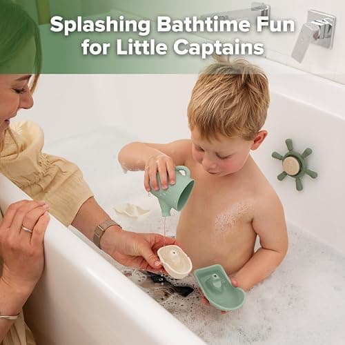 Haakaa Nautical Silicone Baby Bath Toys Set, Food Grade Silicone Bathtub Toys for Toddlers, Mold-Free Stacking Boats & Spinner Toy & Pouring Cup, BPA Free Floating Tub Toys for Baby 6M+ thumbnail 3