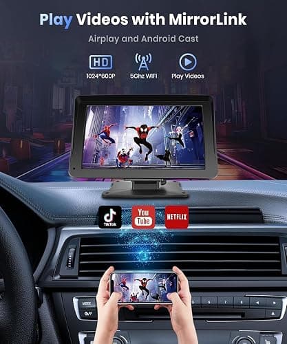 Podofo Portable Car Stereo Wireless Carplay Android Auto,7 Inch Touch Screen Car Radio with Bluetooth Hands-Free/Mirror Link/Maps Navigation/Voice Control/TF Card/AUX,for Cars, Trucks, SUVs thumbnail 5