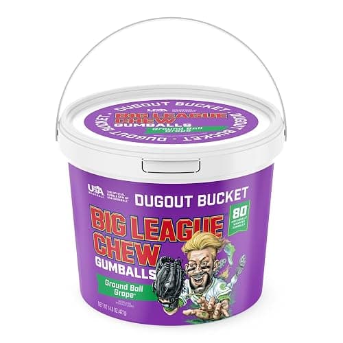 New Big League Chew Bubble Gum Dugout Bucket - 80 Pieces, Grape Flavor | Ideal for Baseball Games, Teams, Concessions, Parties, and More | 80 Individually Wrapped Gumballs - Image 1