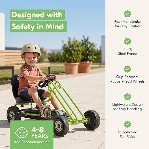 hauck Kids Pedal Go Kart, 4 Wheel Bike Cart, Ride for Ages 4-8, Green | Outdoor Ride-On Bicycle Cart with Rubber Tires for Boys and Girls with Adjustable Bucket Seat and Advanced Handbrakes thumbnail 5