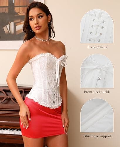 Vrapo Bustier Corset Top for Women | Overbust Lace Up Waist Cincher Shapewear Lingerie thumbnail 2