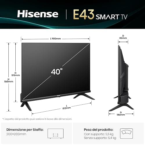 Hisense TV 40" Full HD 2025 40E43QT, Smart TV VIDAA U8, Airplay2, Game Mode, Works with Alexa, Tuner DVB-T2/S2 HEVC 10, lativù, 40'', 2025 LED thumbnail 2