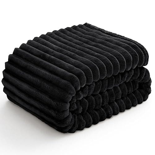 BEDELITE Fleece Throw Blanket for Couch - 300GSM Soft & Warm Fluffy Black Blanket, Decorative and Giftable Striped Blankets for Women, Men, 50"x60" thumbnail 9