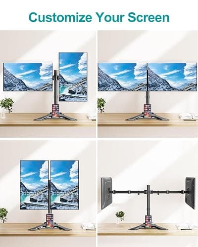 MOUNT PRO Dual Monitor Stand, Free-Standing Full Motion Monitor Desk Mount Fits 2 Screens up to 27 inches,17.6lbs with Height Adjustable, Swivel, Tilt, Rotation, VESA 75x75 100x100, Black thumbnail 8