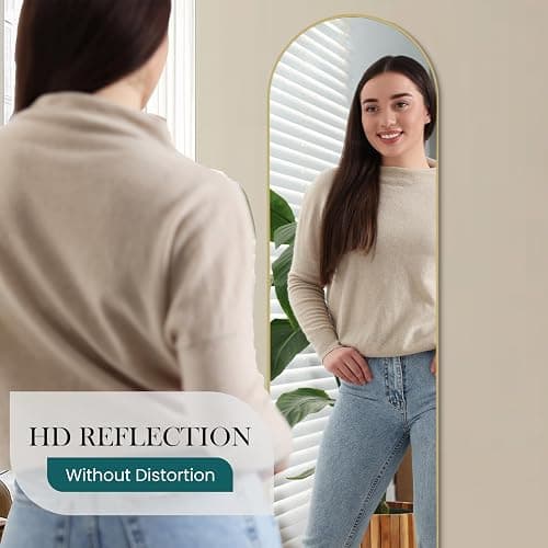 NEWBULIG 59"x16" Arched Full Length Mirror, Full Body Floor Mirror, Gold | Aluminum Alloy Thin Frame, Wall or Standing Mirrors for Bedroom, Living Room, Dressing Room thumbnail 6