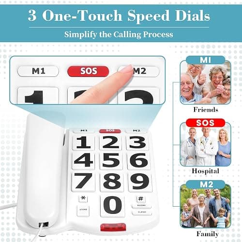 Large Number Phones for Seniors, Large Button Phones for Seniors | 110dB Extra-Loud Ringer, Adjustable Volume, 3 One-Touch Speed Dial, Visually Impaired, Hearing Impaired Landline Phone thumbnail 5