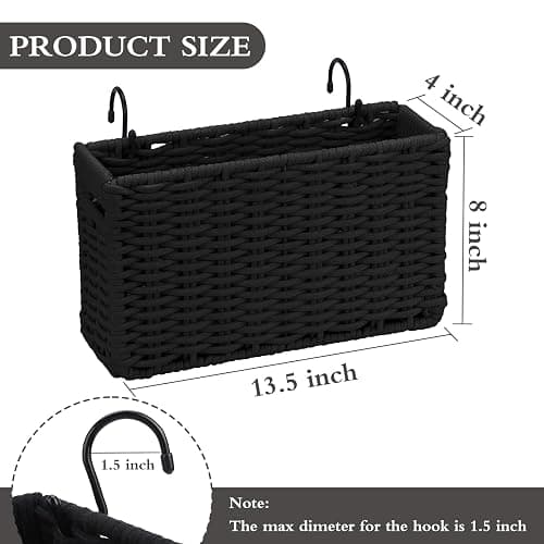 Cotton Rope Woven Bedside Caddy for Dorm Bed, Foldable Bedside Shelf Bunk Bed Accessories, College Dorm Room Essentials Hanging Organizers Storage Basket, Room Decor Magazine File Holder (Black) thumbnail 3