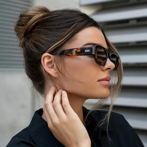 WearMe Pro - Women's Chunky Narrow Rectangular Sunglasses - Polarized, Lightweight Acetate, 100% UV Protection thumbnail 4