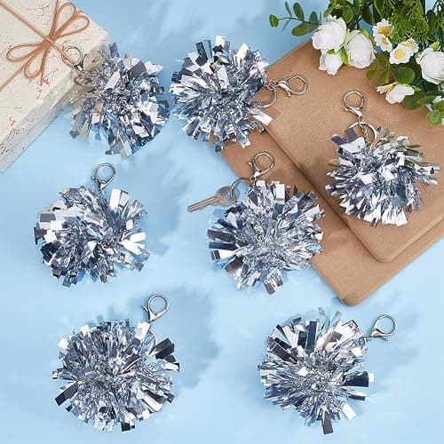 DICOSMETIC 25Pcs Cheer Keychain Cheer Pom Pom Keychain Cheer Gift Bulk for Team Cheerleading Gift Cute Bag Keychains for Women Cheerleading Keyring Charm, Platinum thumbnail 5