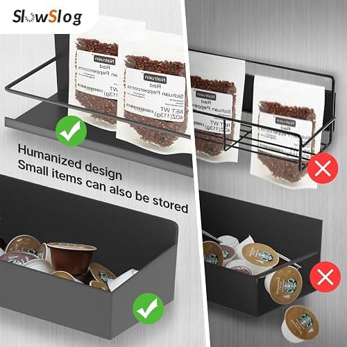 Slow Slog Magnetic Spice Rack, 4 Pack Magnetic Shelf for Refrigerator, Magnetic Refrigerator Organizer, Kitchen Space Saving, Moveable Spice Rack Organizer with Paper Towel Holder, Metal Gray thumbnail 5
