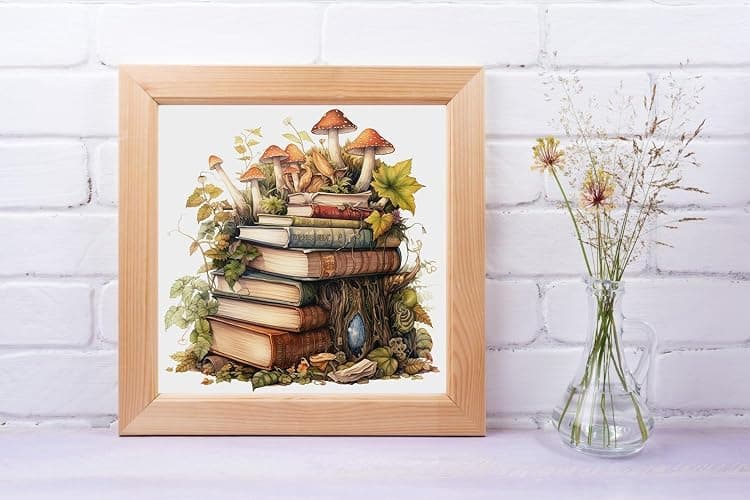 Moohue Stamped Cross Stitch Kits for Adults Skull 14CT Pre Printed Cross Stitch Kits for Beginners (Magic Books and Mushrooms) thumbnail 3