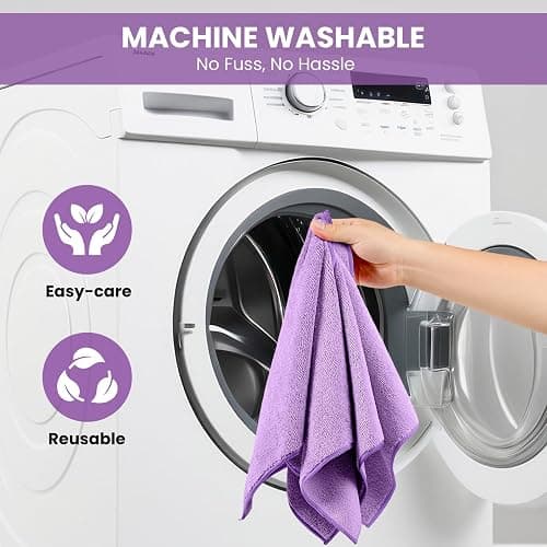 SIFANGKE Microfiber Cleaning Cloth, 12 Pack Purple Cleaning Rags for Housekeeping, Reusable Microfiber Towels for Car, Kitchen, Bathroom and Household Cleaning Supplies, 11.8"X11.8" thumbnail 7