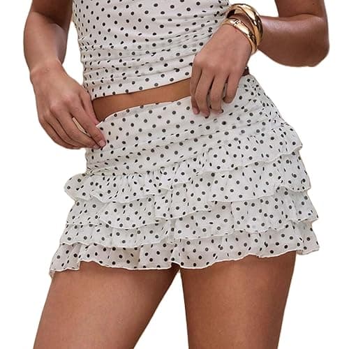 Women Layered Ruffle Mini Skirt Y2k Polka Dot Print A Line Tiered Short Skirt Streetwear for Teen Girl - Image 1