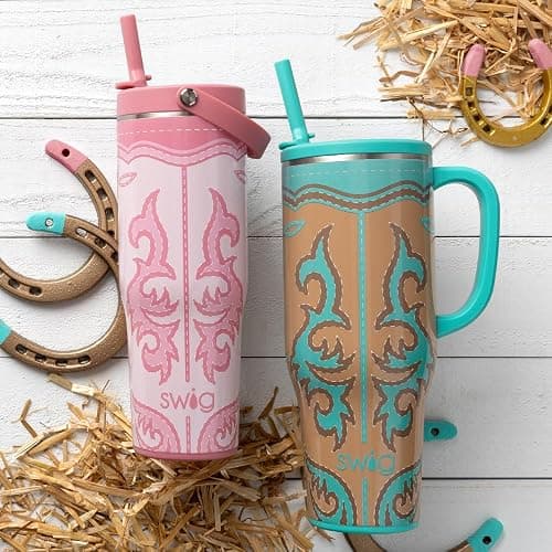 Swig Life 40oz Leakproof Mega Mug with Straw, Boot Scootin' Turquoise | Leakproof Lid - Triple Insulated Stainless Steel - Handle & Straw Included - Cup Holder Friendly - Dishwasher Safe thumbnail 2