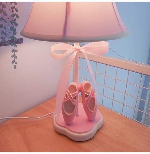 Cozylight Bedside Lamp, Pink Dancing Shoes Design, 14inch Tall Table Lamp with Fabric Stitch Shade for Girl’s Bedroom Décor, Including an E26 LED Bulb (Push Button) thumbnail 7