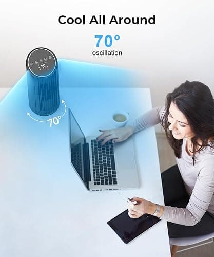 Abolee Tower Fan for Bedroom, 23ft/s Desk Fan with Remote, 70° Oscillating Desk Fan, 4 Speeds, 4 Modes,12Timer, 13'' Bladeless Portable Fan for Bedroom Office Home Black - Black - 13”-Remote thumbnail 6