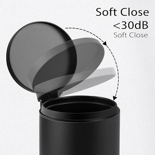 TIPGO 1.2 Gallon Small Black Trash Can, 4.5 Liters Bathroom Garbage Can with lid, Mini Step Trash Bin, Stainless Steel Wastebasket for Bathroom, Bedroom, Office (Matte Black) thumbnail 2