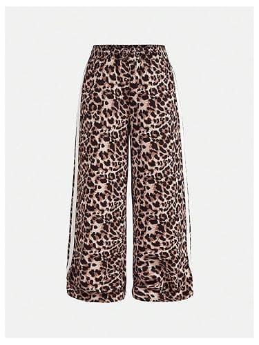 SHENHE Girl's Y2k Leopard Print Pants Wide Leg Baggy Side Stripe Cheetah Pants Trousers thumbnail 4