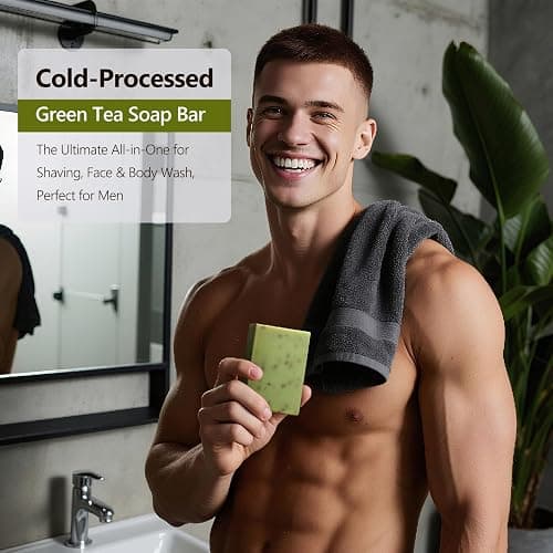 PALFICAB Green Tea Soap, Moisturizing Bath Soap Bars, Cruelty-Free, Gentle Exfoliating for Hydrating & Nourishing Skin with Green Tea Leaves, Coconut Oil, Shea Butter, Gifts for Women Men, 3 Bars thumbnail 2