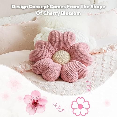 Sioloc Flower Throw Pillow,Floor Cushion, Seat Cushion, Cute Flower Pillow, Aesthetic Pillow as Room Decor, Decorative Pillows for Bed Sofa Couch(White,15.7Inch) thumbnail 7