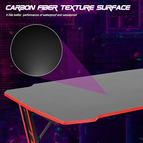 BestOffice Gmaing Desk Z Shaped 47 inch PC Computer Desk Computer Workstation Ergonomic Gaming Table with Headphone Hook for Game Players, Red thumbnail 8
