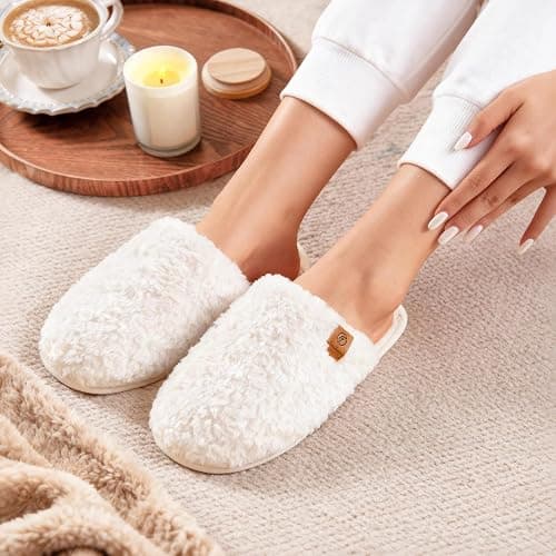 EverFoams Women's Fuzzy Slip-on Slippers Warm Cozy Soft Lightweight Memory Foam Indoor House Shoes thumbnail 3