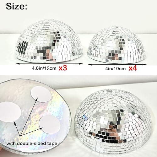7Pcs Half Disco Ball Wall Decor Set 4/5in Disco Mirror Decor for Home Party | Retro 70s & 80s Disco Wall Decor for bedrooms, bars, apartments, living rooms and aesthetic spaces thumbnail 2
