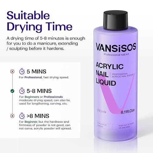 VANSISOS Professional Acrylic Nail Liquid: 8fl.oz Acrylic Liquid for Acrylic Powders Non-Yellowing for MMA-Free DIY Home Nail Salon Use thumbnail 4