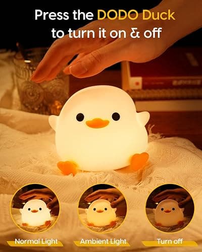 Amaredom DoDo Ente Nachtlicht, Niedliche Entenlampe, Silikon Dimmbar Kinderzimmer Nachtlicht, Wiederaufladbare LED Nachttischlampe mit 20 Minuten Timer, Baby Mädchen Frauen Schlafzimmer Wohnzimmer - Dodo Ente thumbnail 2