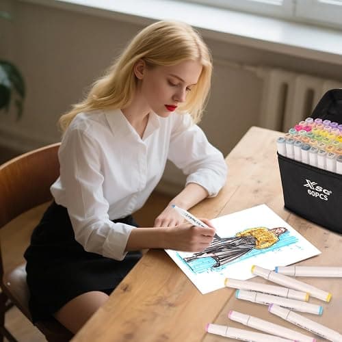 Alcohol Markers,60 Colors Dual Tip Brush & Fine Tip Art Marker Set,for Blending & Shading,Ideal for Coloring Books, Manga & Professional Artwork,Includes Blender Pen & Portable Case,Ideal for All Ages thumbnail 2
