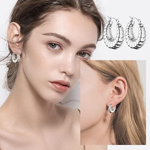 HILXURY Gold Chunky Hoop Earrings Set for Women, 14K Gold Plated Twisted Huggie Hoop Earring Hypoallergenic, Thick Open Hoops Set Lightweight thumbnail 2