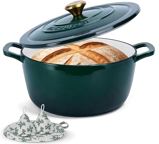 Enameled Cast Iron Dutch Oven 5 Qt with Lid, Green | For Sourdough Bread, Stews & Roasts, Oven Safe to 500F, Works on Gas, Electric & Induction Stovetops. - Image 1