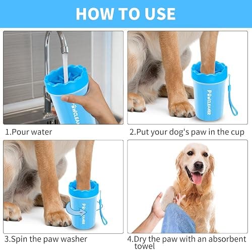 Professional 7 in 1 Dog Paw Cleaner for Dogs & Cats - Includes 1 Portable Paw Washer, 1 Bath Brush, 2 Dog Toothbrushes and 3 Absorbent Towels Note: Fits Paws 1.5 to 2.5 Inches Wide (Medium, Blue) thumbnail 4