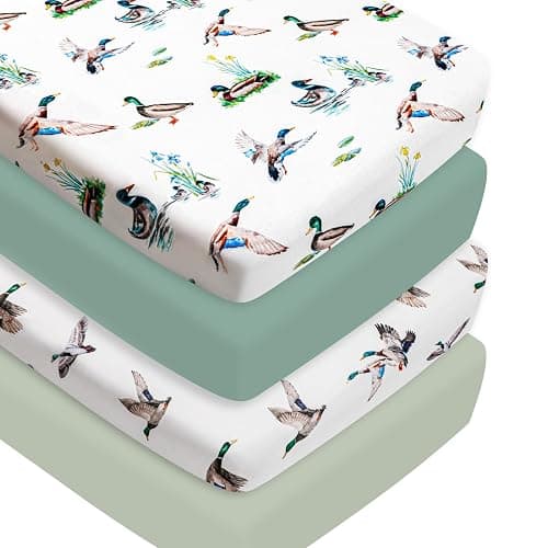 4 Pack Mallard Duck Baby Crib Sheets Neutral Unisex Breathable Fitted Nursery Sheets for Baby Girl or Boys (Crib Sheet) - Image 1