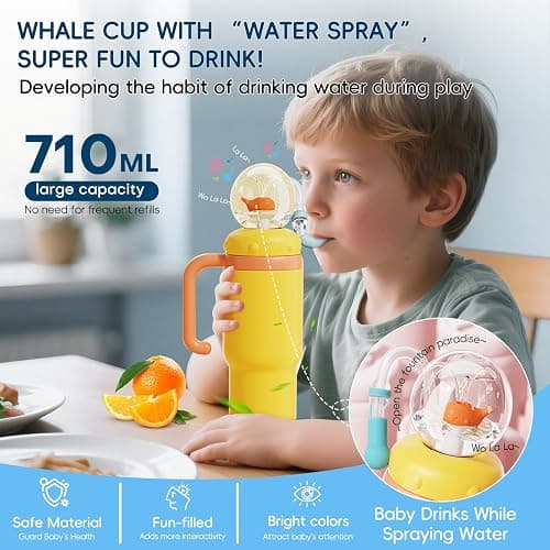 Como bebe Insulated Whale Fountain Sippy Cup, 24 oz 316 food-grade Stainless Leak-Proof Straw,Tumbler with Handle, Fits Car Cup Holders. 2 types lids for Kids, Teens & Adults V3.0 (Green dinosaur) thumbnail 8