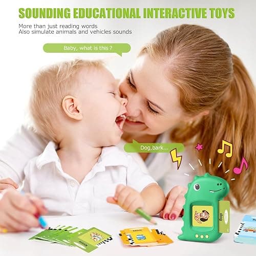 Talking Flash Cards for Toddler Toys for 2 3 4 5 6 Year Old Baby Boys Preschool Learning Resources Sensory Toys for Autism Educational Montessori Toy with 224 Words Interactive Gifts For Kids Age 2-6 - British-Green thumbnail 5