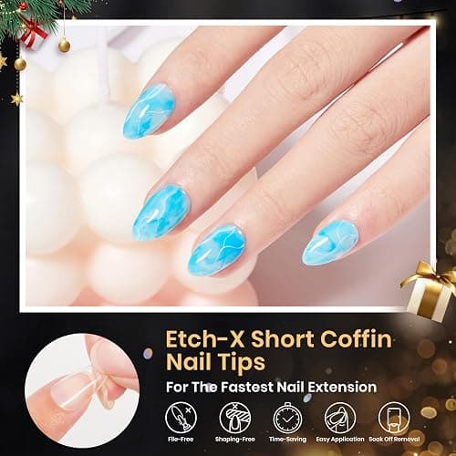 Beetles Gel Nail Tips 576Pcs Pre-shape Short Almond Etch-X Nail Tips,12 Sizes Soft Acrylic False Nail Tips Half Matte Full Cover Easy DIY Press On Nail Extensions Art Salon Gift Set for Women thumbnail 2