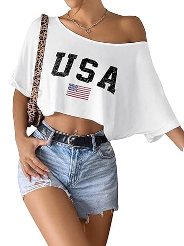 SOFIA'S CHOICE Women's Off Shoulder Crop Tops Loose Boat Neck Short Sleeve T Shirt - X-Small - White Usa thumbnail 5