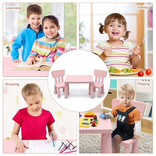LIFEZEAL Set Tavolo e Sedie per Bambini 1-7 Anni, Tavolino Multiattivita in Plastica Rettangolare, Piccoli con Schienale con Capacità di 50 kg (rosa) thumbnail 5