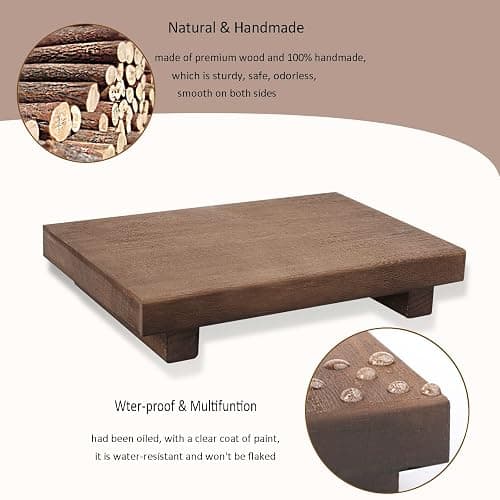 zoocatia Small Wood Tray Pedestal Stand Farmhouse Bathroom Decor Decorative Wooden Riser Kitchen Soap Dish Holder for Vanity, Counter, Sink, 9" x 5.9" - Walnut thumbnail 6