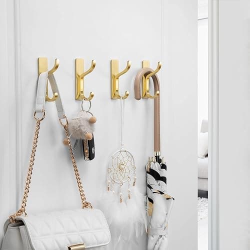 pickpiff Adhesive Wall Coat Hooks - Heavy Duty Stick-On Door Hanger, Metal Hook for Hanging Towel,Purse, Robe, Backpack, Jacket, Clothes - for Bathroom,Dorm, Closet, Kitchen - Gold, 4 Pack thumbnail 3