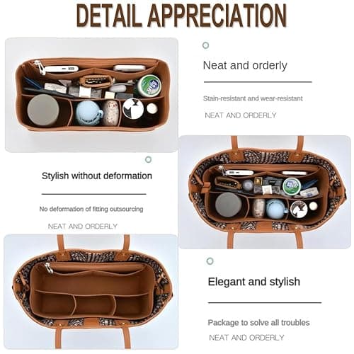 QOOWFEANIG Organizer Insert for Tote - Softened Felt Purse Insert Storage Container, Makeup Organizer, Inner Rubber Beach Liner for Speedy, Handbag thumbnail 5