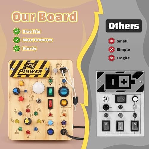 Joyreal Montessori Busy Board Wooden Sensory Toys for Toddler with LED Light Up Switch, Baby Fidget Board Travel Toys for 18+ Months, Boys Girls Birthday, Medium thumbnail 5