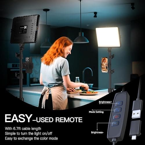 2-Pack LED Video Light Kit, NiceVeedi Studio Light, 2800-6500K Dimmable Photography Lighting Kit with Tripod Stand&Phone Holder, 73" Stream Light for Video Recording, Game Streaming, YouTube thumbnail 6