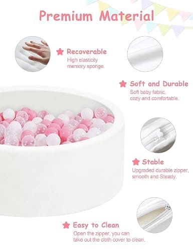 Baby Ball Pit for Toddlers, 35.4"x 11.8" Foam Ball Pit for Kids, Soft Round Ball Pool for Baby, Indoor and Outdoor Playpen, Ideal Gift for Children, White, (Balls not Included) thumbnail 4